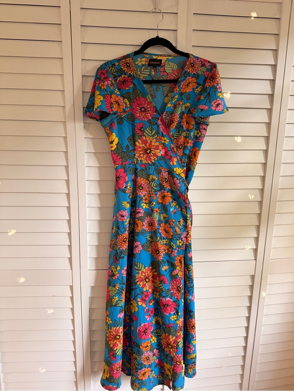 Sugarlips Teal Floral Wrap Midi Dress